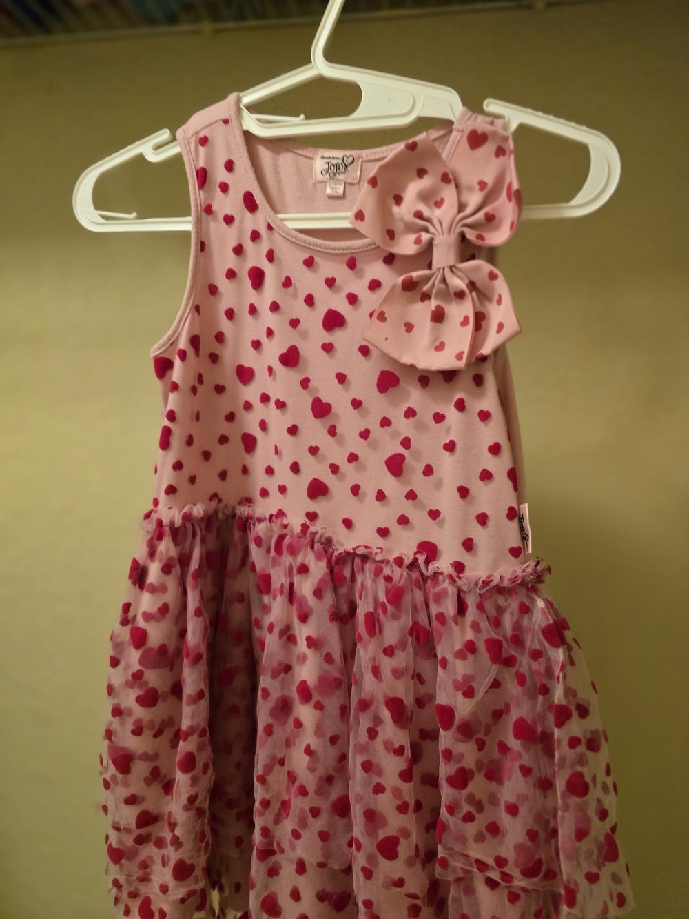 JOJO Pink Dress with Red Heart Print and Bow